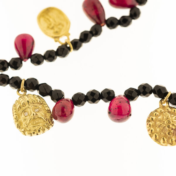 pendente collana in oro perle di rubino e onice porro roma